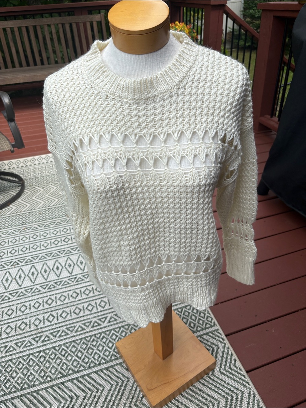 Listicle Cream Open-Knit Crewneck Sweater